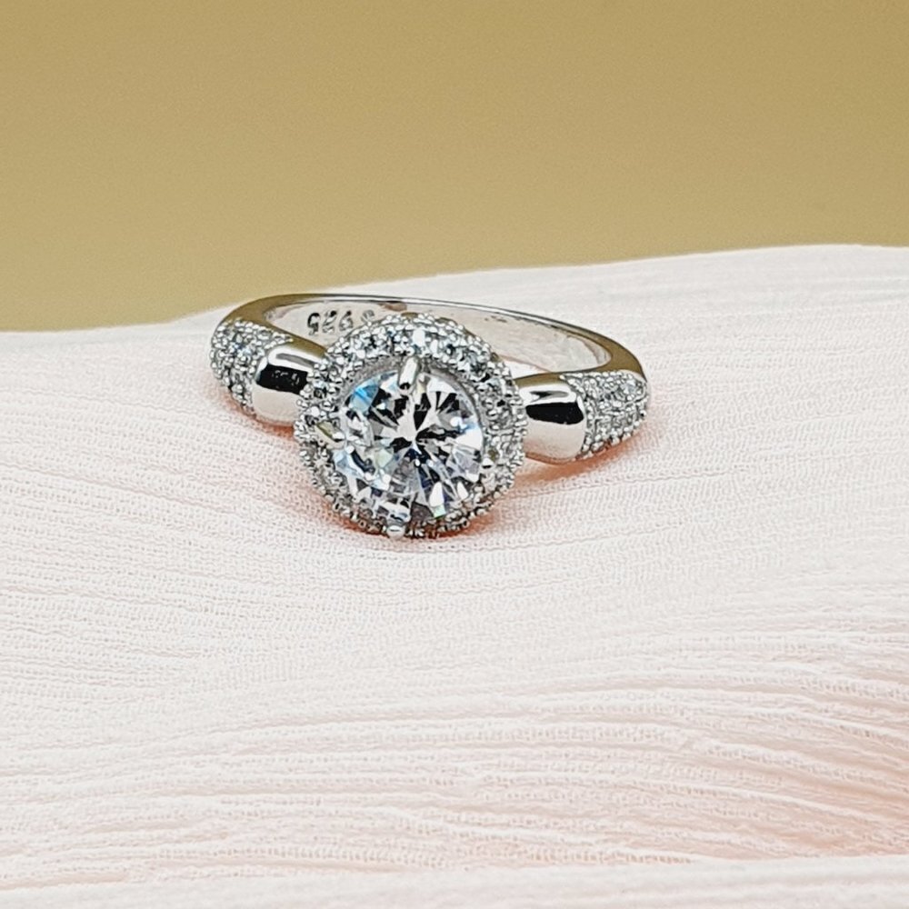 💎 Luxury Pure Round Flower Cubic Macro Silver Rings for Women, INDN8454 - Picture 2 of 3